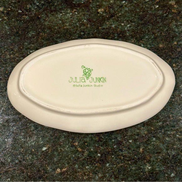 Julia Junkin Appetizer Oval Dish/Spoon Rest 7” Olive Yellow Wash - Picture 2 of 3